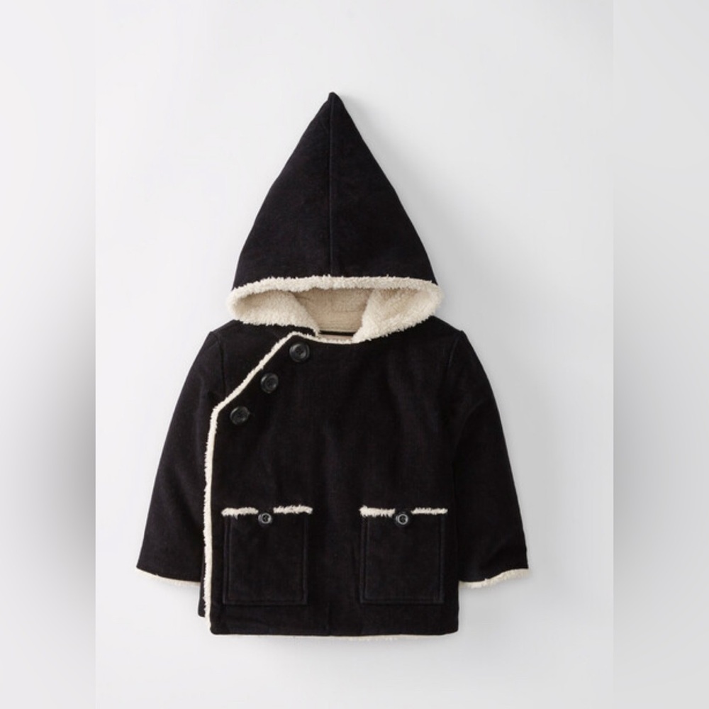 Hanna Andersson toddler girl hooded Sherpa-lined corduroy jacket Size 80 black